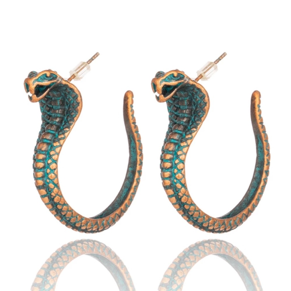 Turquoise Green Snake Charmer Hoop Earrings